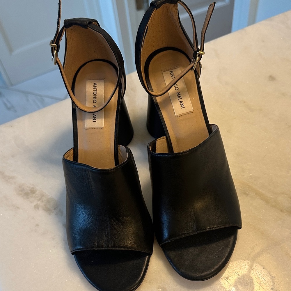 ANTONIO MELANI Black Open-Toe Heels - Picture 2 of 3